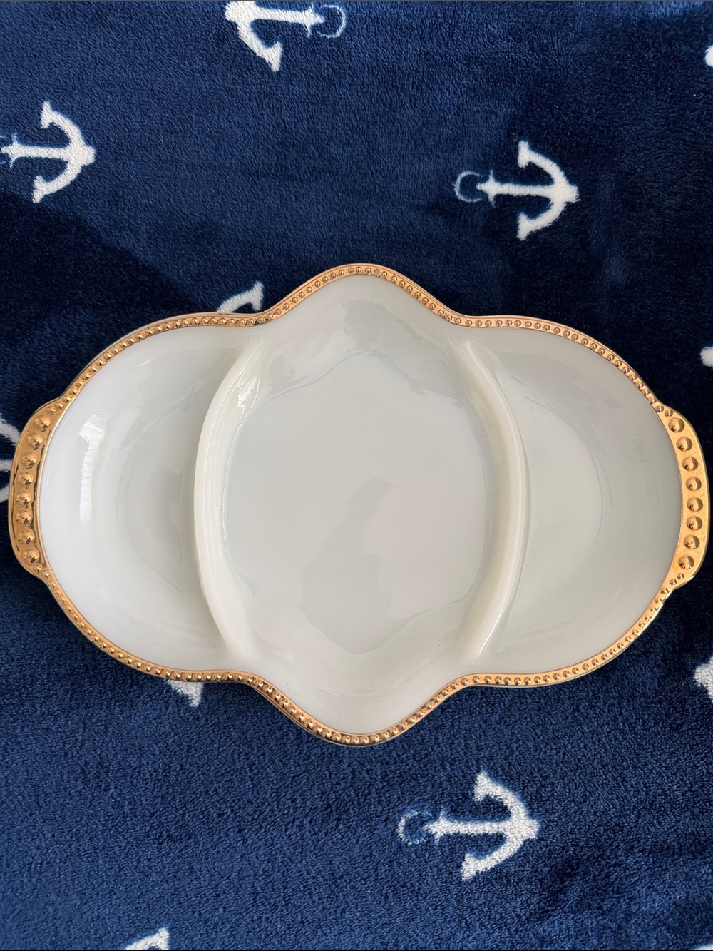 VTG Anchor Hocking Fire King Milk Glass Divided Relish/Serving Dish